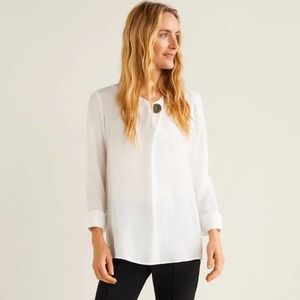 Mango White Blouse XS Button Soft Fabric